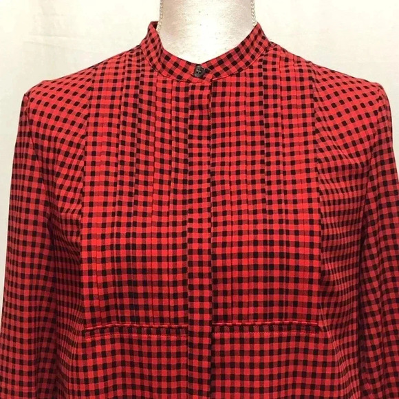 J. Crew Factory Buffalo Check Tuxedo Style Blouse - Picture 2 of 6